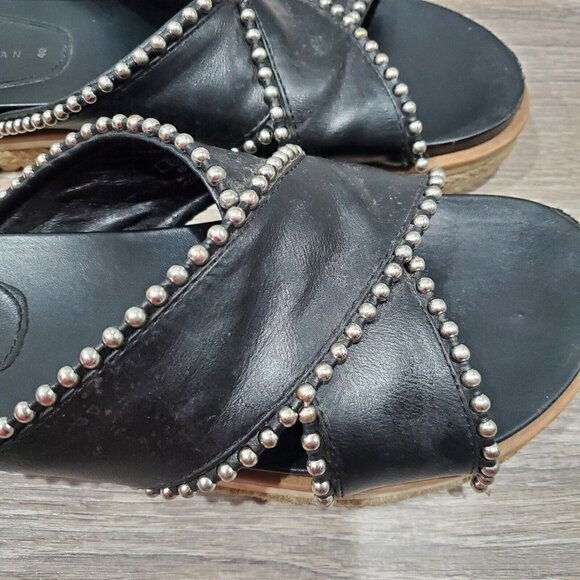 Zara Black Silver Studded Cross Strap Slides Womens 9 Open Toe Slip On Sandals - Picture 14 of 15